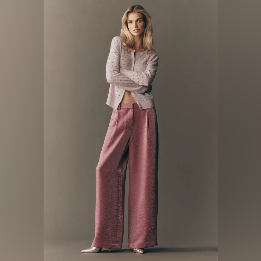 Anthropologie Maeve Shimmered Wide-Leg Trousers Pants Size 12 - Picture 3 of 6